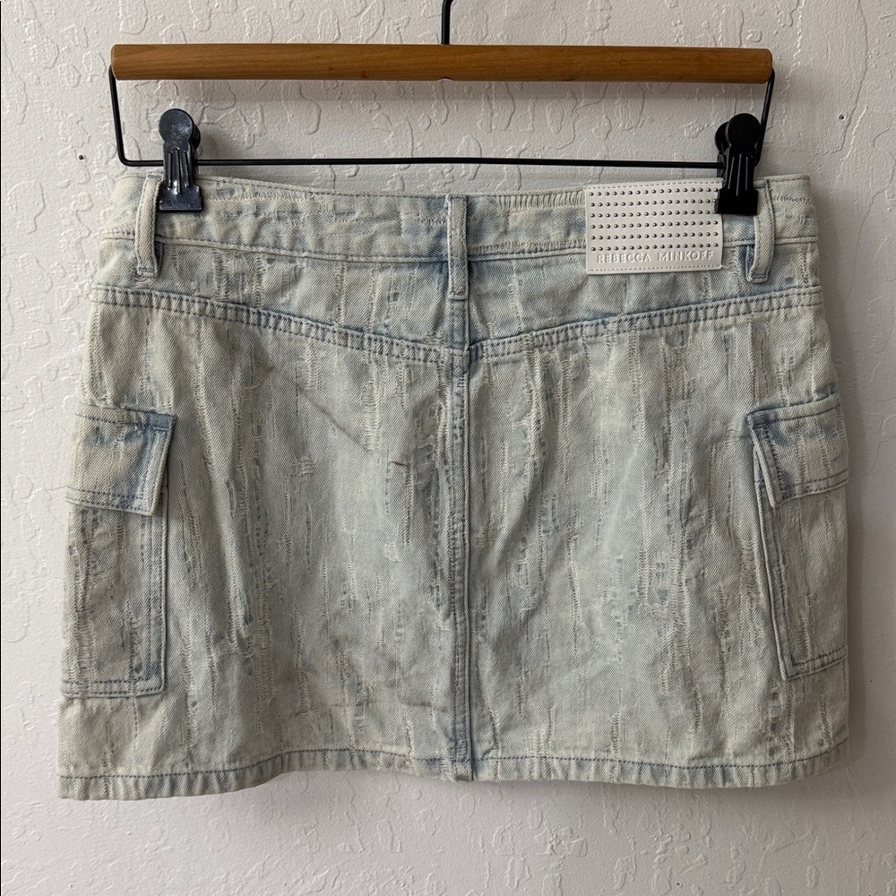 Rebecca Minkoff Distressed Fray Jodie Denim Mini Skirt Size 27 - Picture 7 of 7